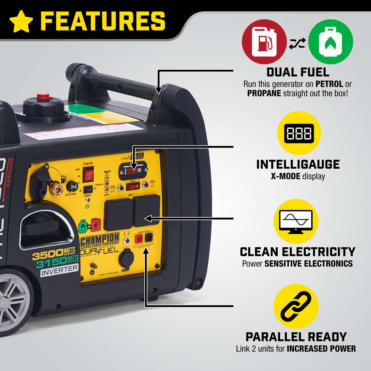 Champion 3500 Watt LPG Dual Fuel Inverter Generator